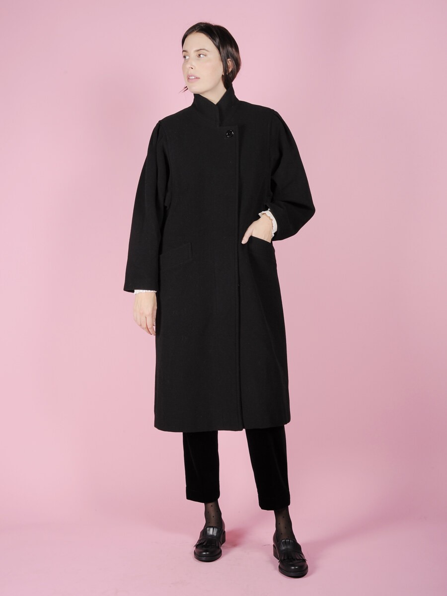 Cappotto lungo nero collo coreana vintage ⋆ Friperie